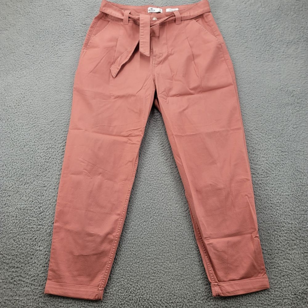 Holister Pants Womens 13 Pink Ultra High Rise Pleated Cuffed Belted Flat‎ Front